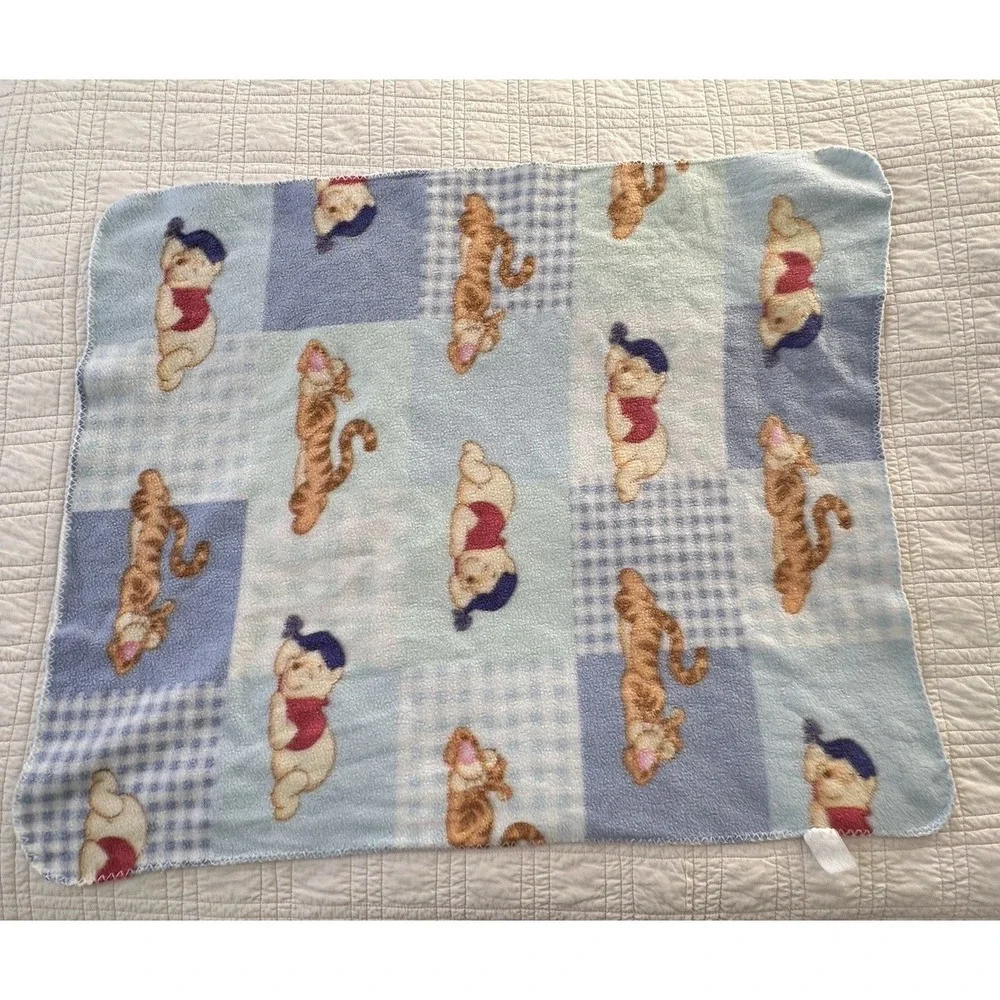2 Vtg 1995 Disney Winnie The Pooh Baby Crib‎ Blanket Nursery Quilt Fleece USA